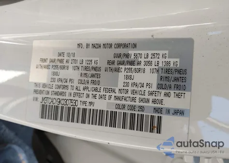 2019 Mazda Cx-9 Touring из США, поврежденный, VIN JM3TCACY9K0307530